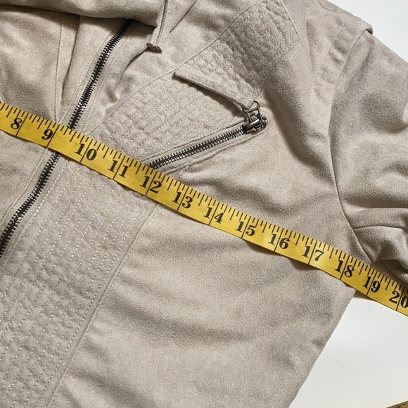 SOLEMIO Beige Vegan Suede Moto Jacket Size Large - Picture 4 of 16